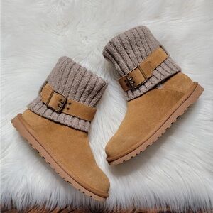 Ugg Australia Cambridge Suede Knit Boots Womens Size 7 Chestnut Sheepskin